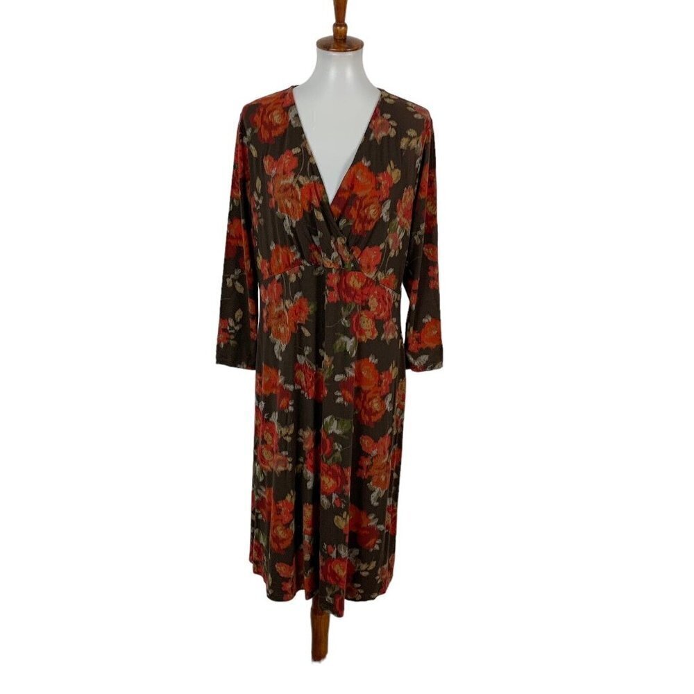 J. Jill Women’s Dress‎ Large Stretch Long Sleeve Midi Brown